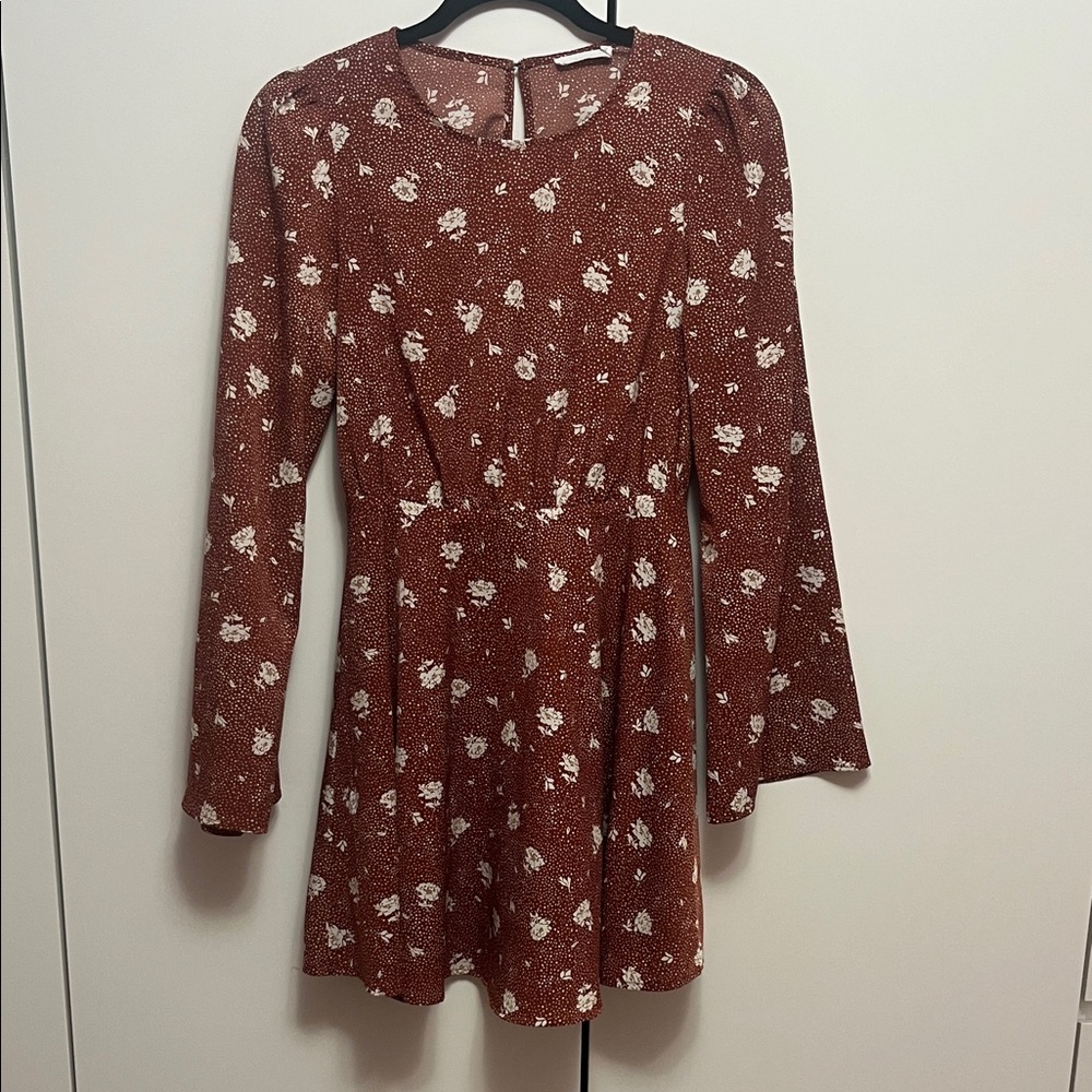 Lush Burgundy Floral Bell Sleeve Mini Dress